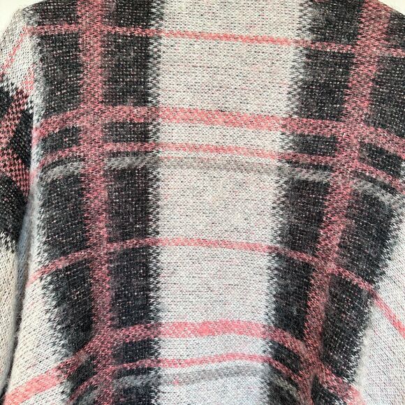 LUCKY BRAND Women MEDIUM Pink Wool Mohair Blend Brush Plaid Open Front Cardigan - Picture 12 of 14